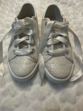 Keds Kids White Sparkle Sneakers with Satin Laces